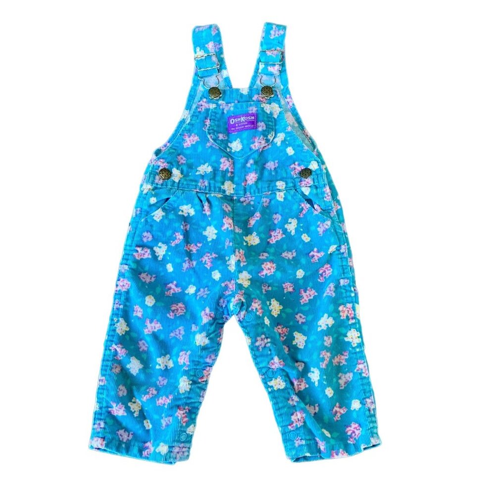 OSHK0SH Bgosh Vintage Floral Overalls Girls 12 Mos Blue Cord Corduroy Overall